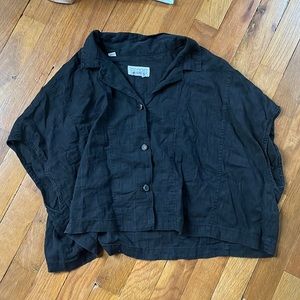 Cropped Esprit Buttoned Charcoal Blouse